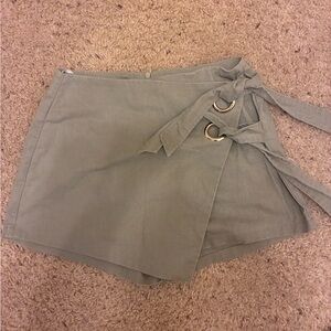Superdown Olive Wrap Skort with Gold Accents